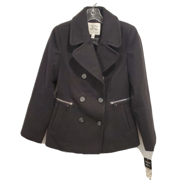 NEW Maralyn & MeJuniors' Black Pea Coat - Picture 2 of 5